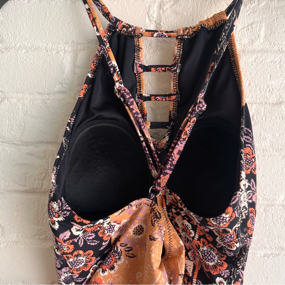 Garnet Hill Floral and Paisley One Piece Swimsuit - Black, Orange, Blue - Picture 12 of 16